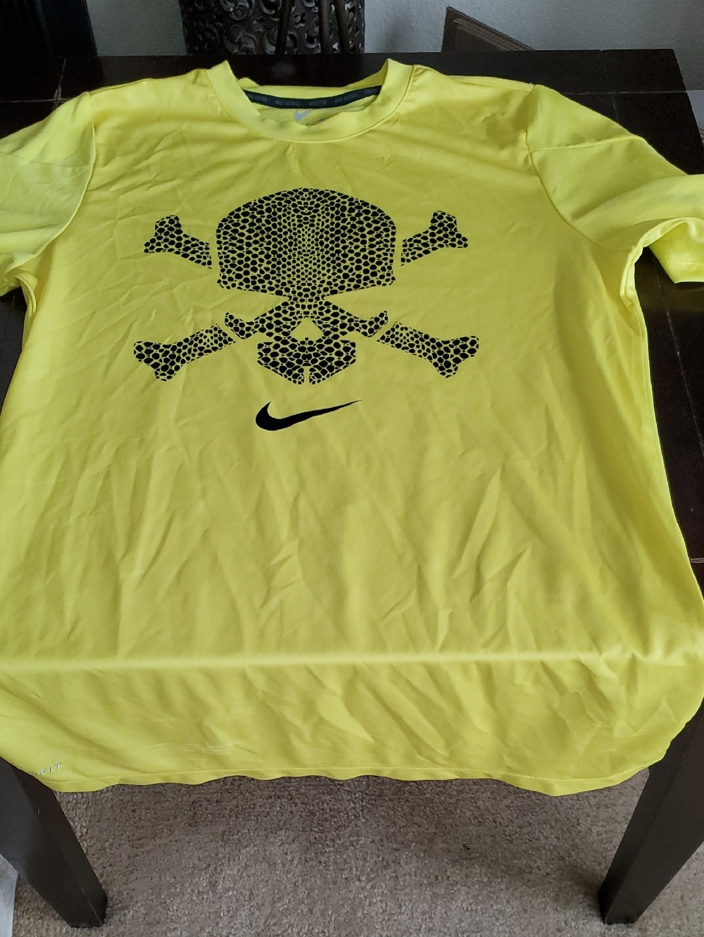 Nike Neon Yellow Short Sleeve Tee with Black Skull Graphic